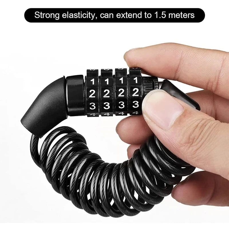 Helmet Lock Anti-Theft 4 Digit Password MTB Road Bike Locks for Scooter Motorcycle Portable Cycling Bicycle Cable Lock