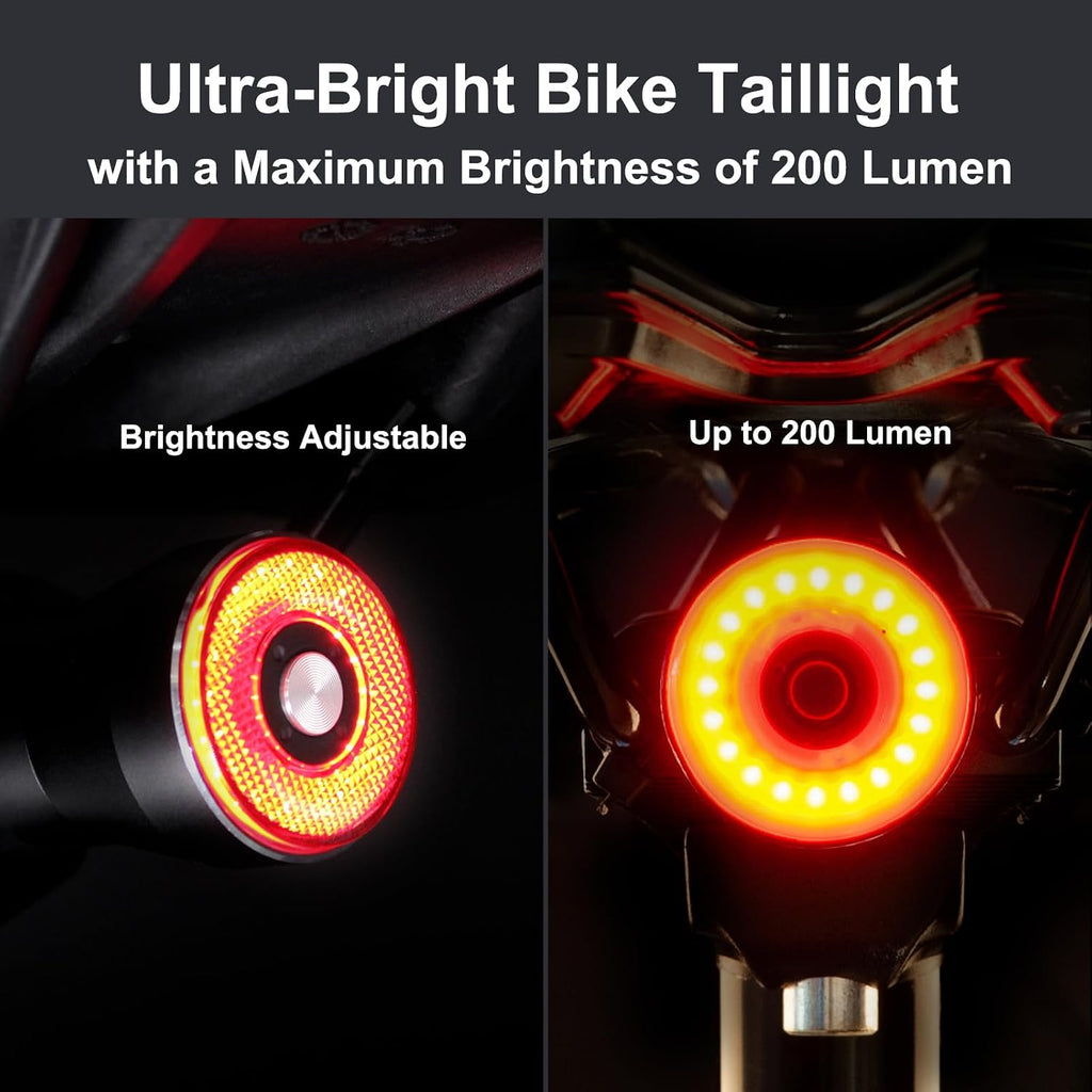 Smart Brake Sensing Rear Bike Lights, Auto Light Sensing Bike Tail Light, IPX6 Waterproof, Ultra Bright LED Taillights, Rechargeable Safety Road Back Bicycle Lights for Night Riding