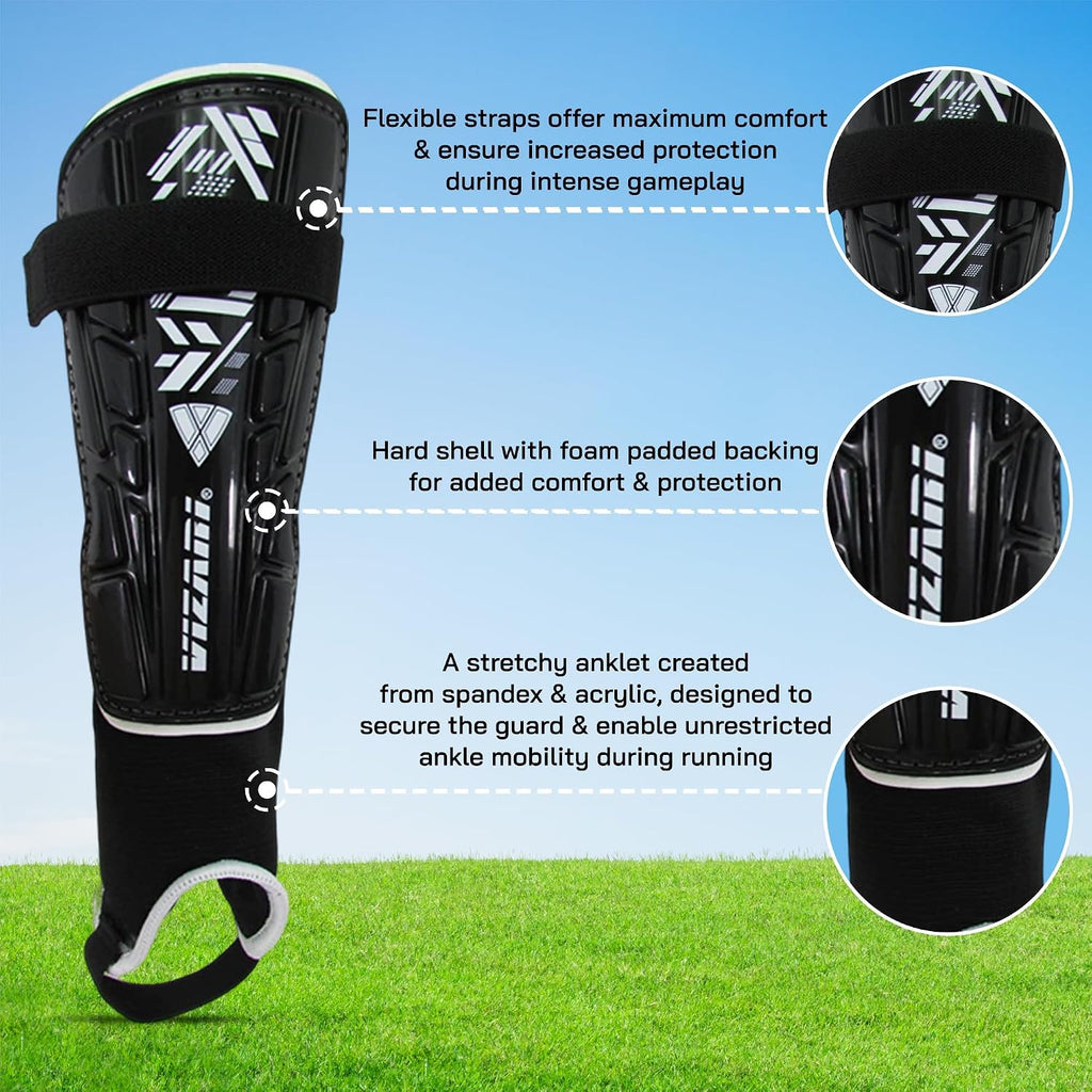 Malaga Soccer Shin Guards for Kids | Soccer Gear for Boys Girls | Protective Soccer Equipment | Adjustable Straps