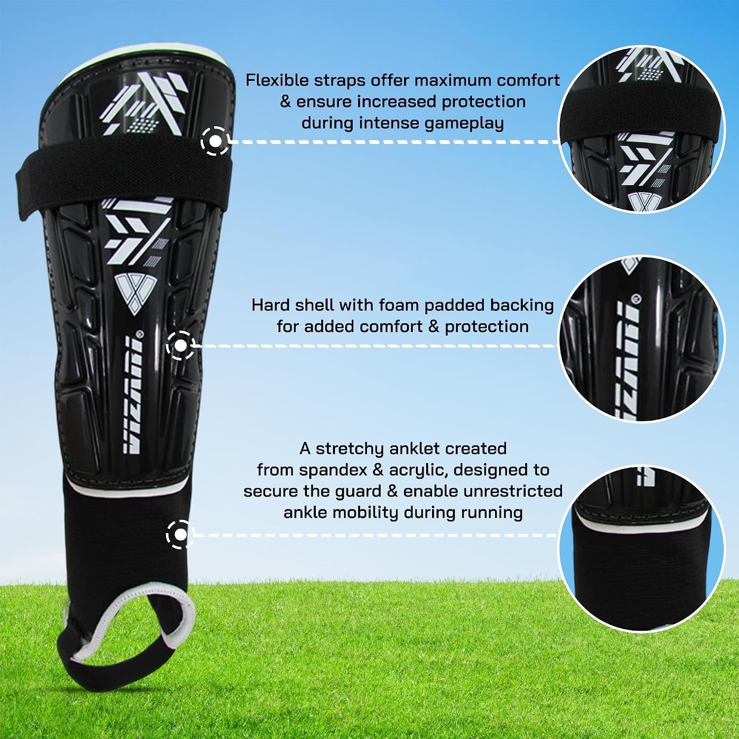 Malaga Soccer Shin Guards for Kids | Soccer Gear for Boys Girls | Protective Soccer Equipment | Adjustable Straps