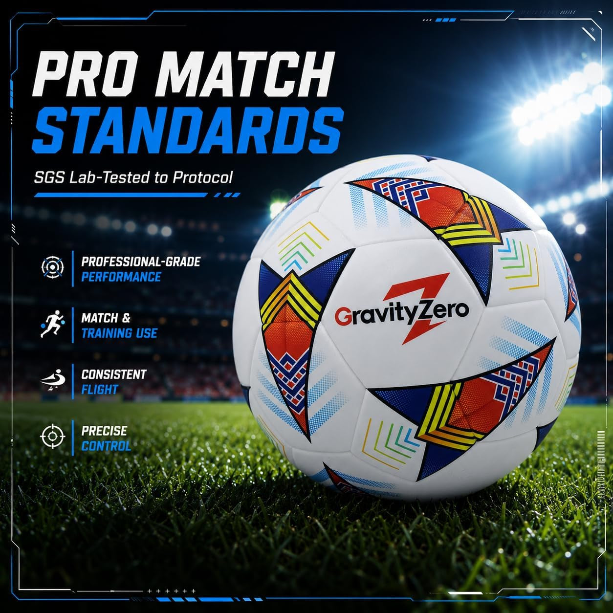Size 5 Soccer Ball—Sgs Lab-Tested Pro Match Grade with Pump & Needles | Seamless Waterproof TPU Leather, 0.86% Sphericity, 2.3% Air Loss, Indoor Outdoor Match Training for Adults & Youths