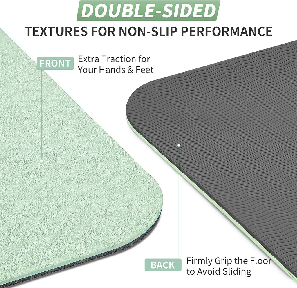Yoga Mat for Women Men Kids, 1/3 & 1/4 & 2/5 Inch Extra Thick Yoga Mat Non Slip, 72" X 24" TPE Yoga Mats, Workout Mat with Carrying Strap for Yoga, Pilates and Floor Exercises