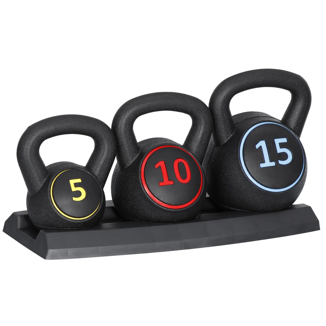 3 Piece Kettlebell Set - 5Lb 10Lb 15Lb Workout Fitness Weight Set W/ Storage Rack