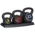 3 Piece Kettlebell Set - 5Lb 10Lb 15Lb Workout Fitness Weight Set W/ Storage Rack