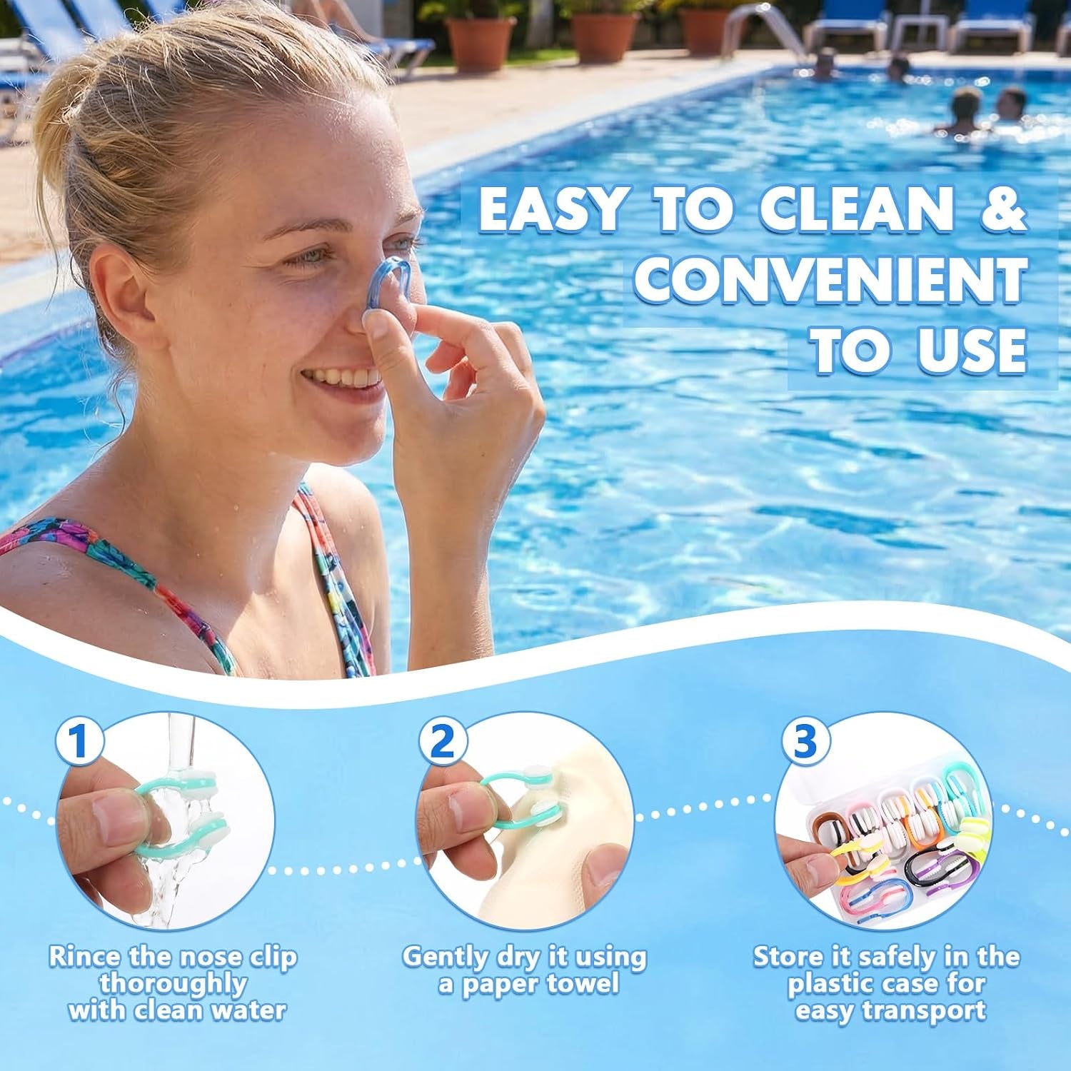 15Pcs Swimming Nose Clips, Nose Plugs for Swimming with Waterproof Silica Gel for Kids and Adults