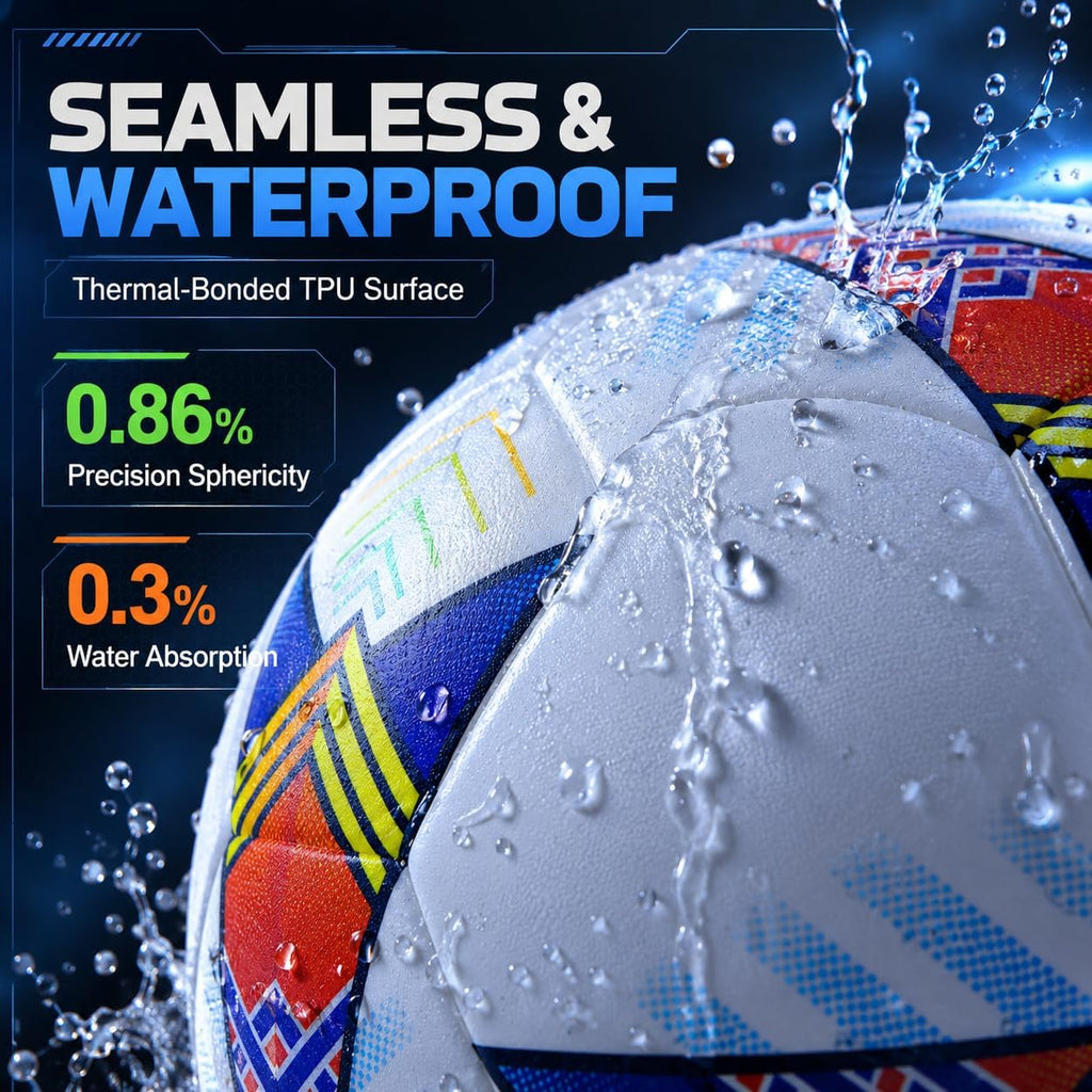 Size 5 Soccer Ball—Sgs Lab-Tested Pro Match Grade with Pump & Needles | Seamless Waterproof TPU Leather, 0.86% Sphericity, 2.3% Air Loss, Indoor Outdoor Match Training for Adults & Youths