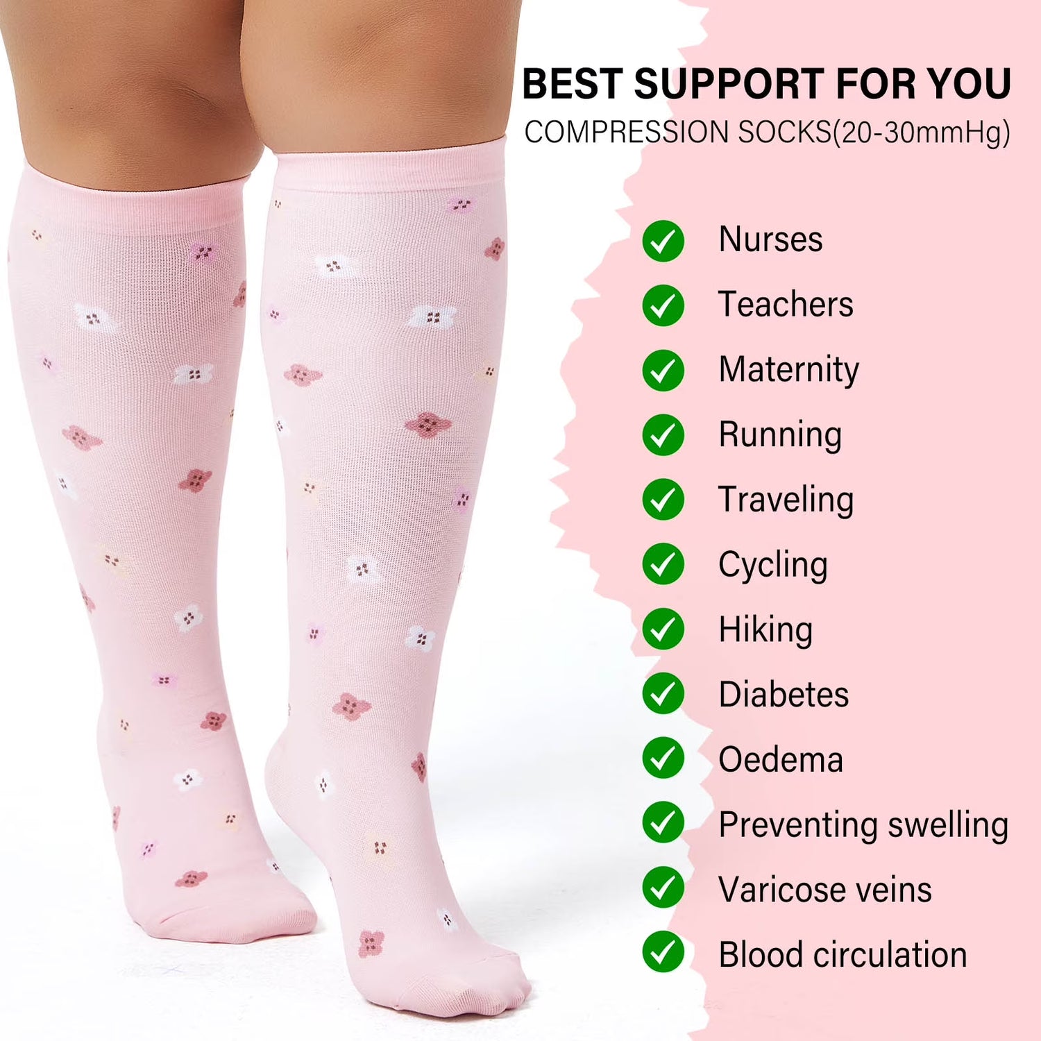 plus Size Compression Socks for Women &amp; Men Circulation (2 Pairs) – Graduated Support Socks for Running and Athletic Sports