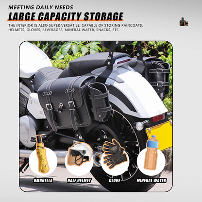Universal Motorcycle Saddlebags Throw over Saddle Bags PU Leather Side Luggage Bags with Cup Holder for Sportster Softail Dyna
