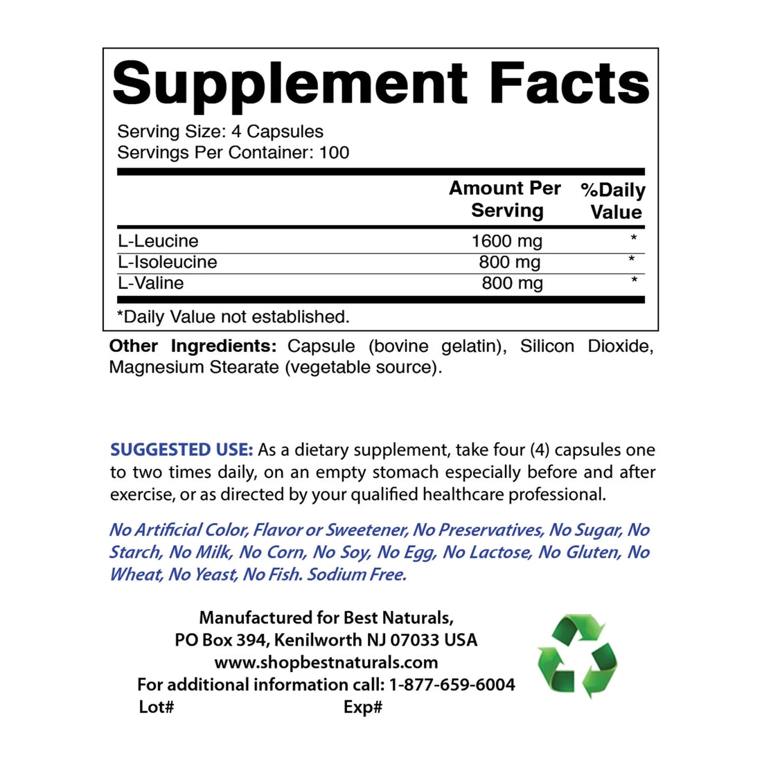 3 Pack  BCAA 3200 Mg per Serving 400 Capsules (Total 1200 Capsules)