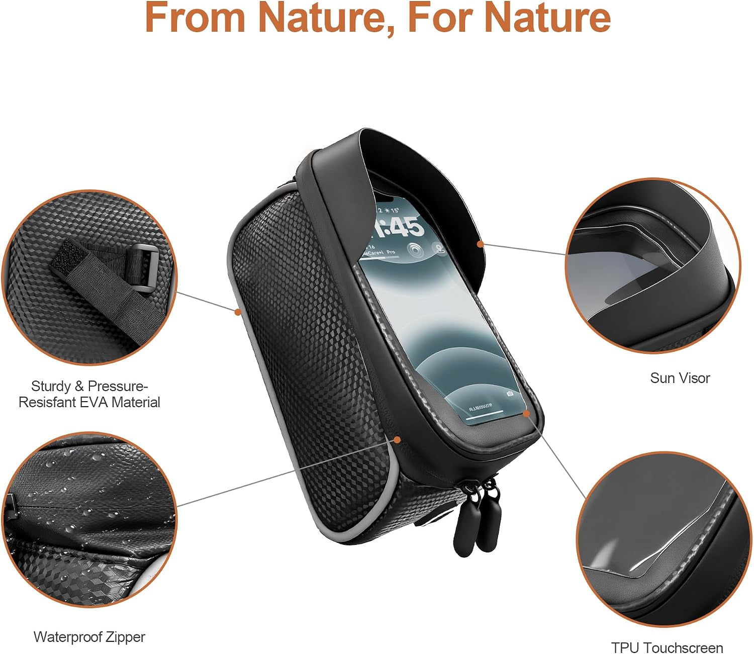Waterproof Bike/Ebike/Frame Bag,Bike Front Bag for Handlebar,Electric Bike Phone Bag,Bicycle Pouch with Rain Cover,Bike Accessories Storage Bag for Compatible Phone under 7”