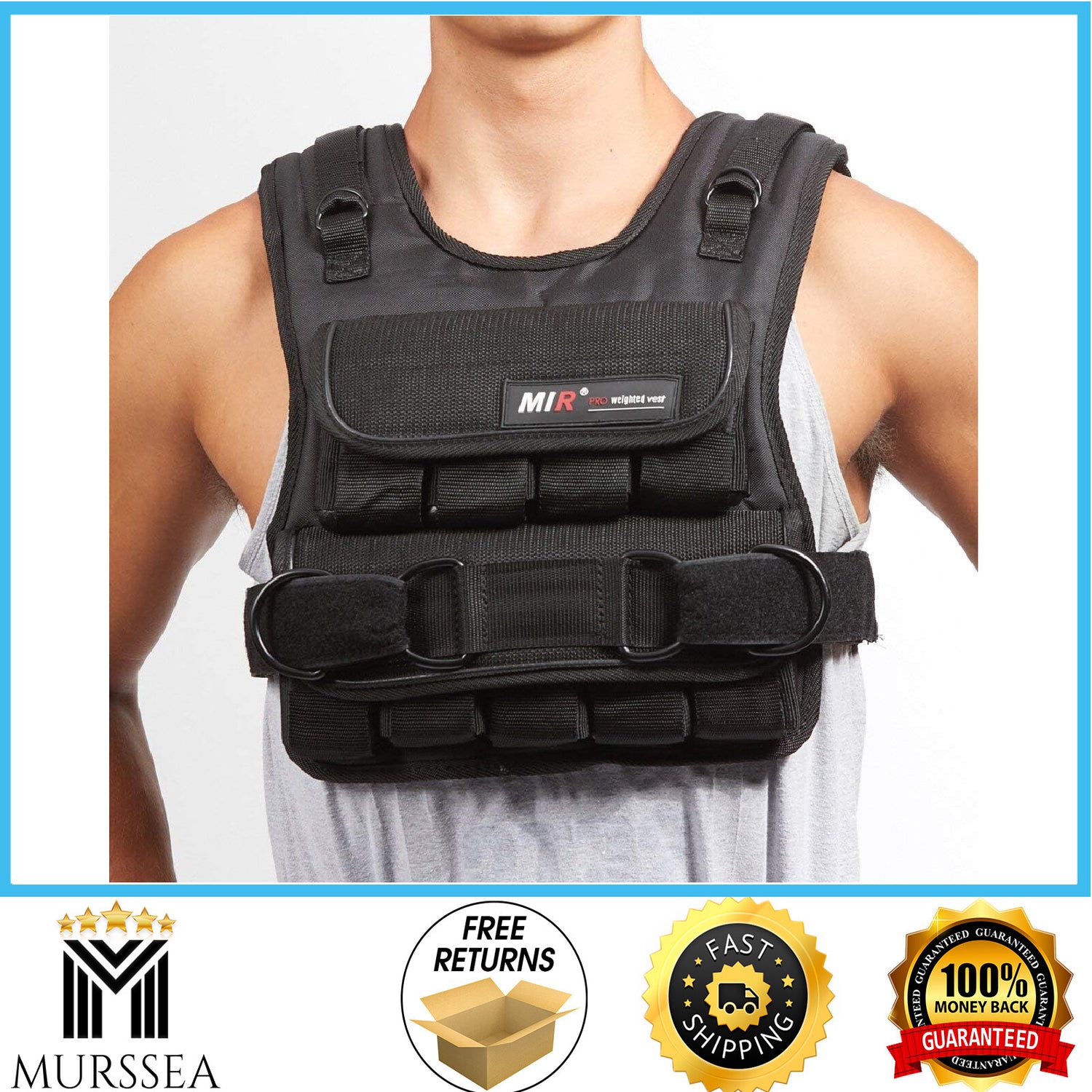 Mir Short Weighted Vest with Zipper Option Solid Iron Weights Workout Vest 20Lbs