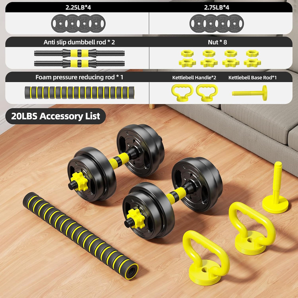 Adjustable Dumbbell Set, 10-90Lbs Free Weights with Connector – 4 in 1 Dumbbells, Barbell, Kettlebell & Push up Stand, Adjustable Weights Set for Home Gym Fitness Equipment for Men & Women