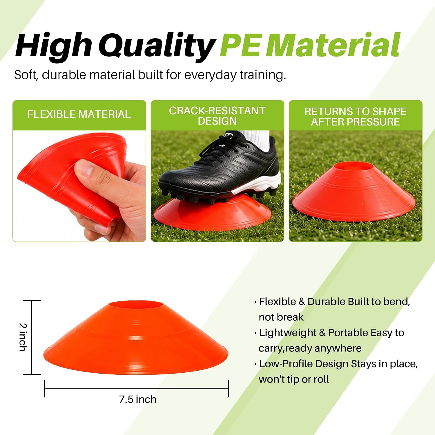 50/100PCS Soccer Cones with Carry Bag & Holder, Agility Disc Cones | 5 Color Sports Training Equipment, Football, Basketball, Speed Drills, Coaching & PE Classes