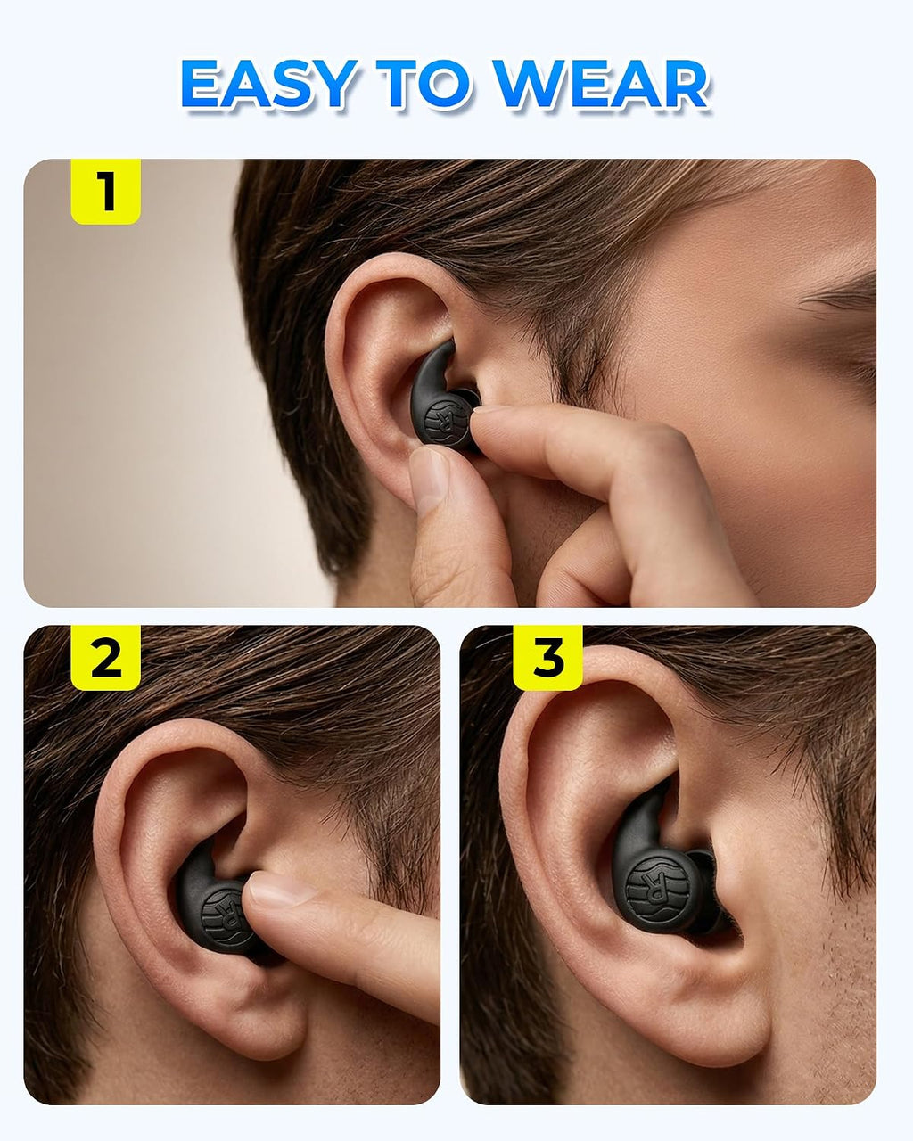 3 Pairs Swimming Earplugs Waterproof Silicone Ear Plugs for Swimming Surfing Shower Kayaking, Water Out Sound in Comfortable Reusable Ear Protection for Adults Teens with Storage Case, Black Gray Blue