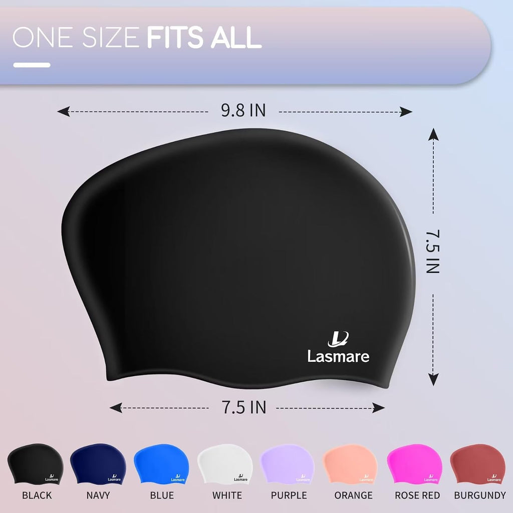 Long Hair Swim Cap for Women 2 Pack, Silicone Swimming Caps for Unisex Adult Women Men with Ear Plugs & Nose Clip Set, Waterproof Adult Swim Hats Bathing Caps to Keep Hair Dry