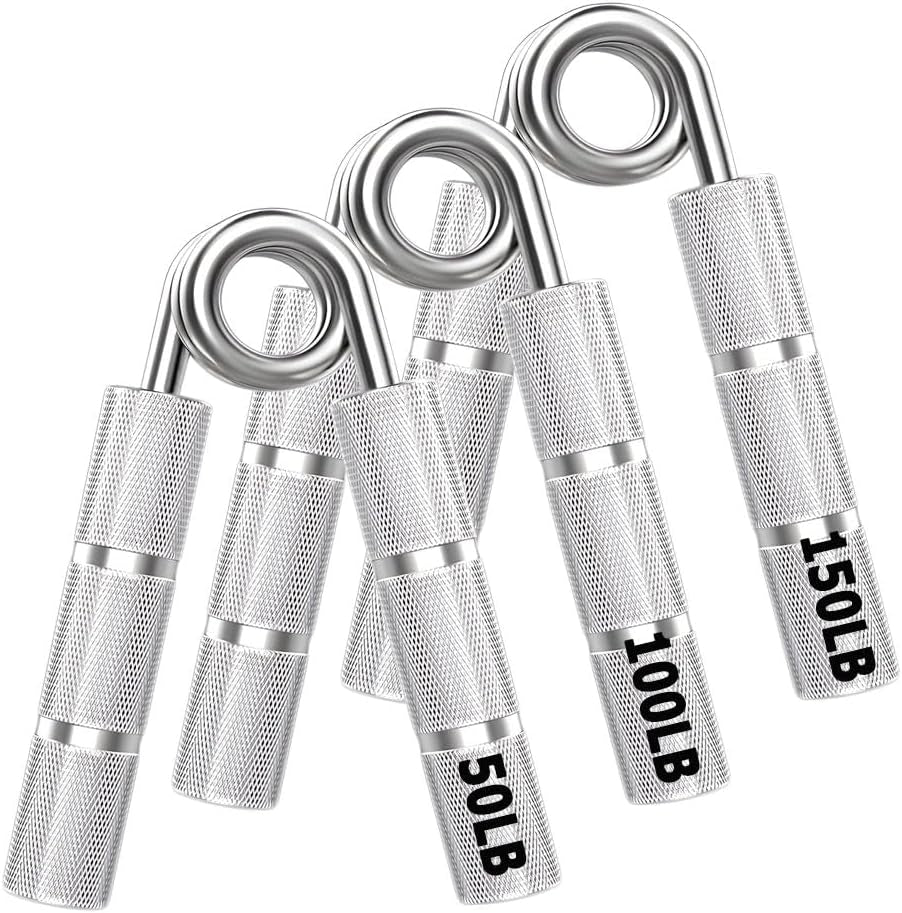 Silver Metal Hand Grip Set, 50LB-400LB No Slip Heavy-Duty Grip Strengthener Great Wrist & Forearm Hand Exerciser, Home Gym, Hand Gripper Grip Strength Trainer