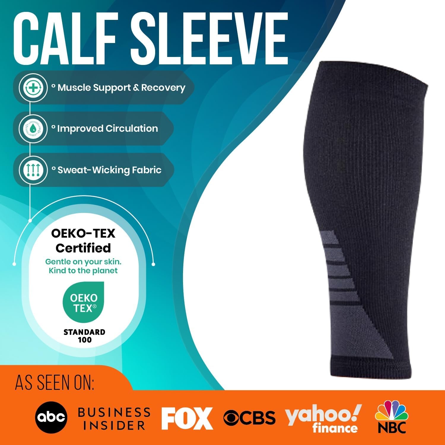 Calf Compression Sleeves for Men and Women - (1 Pair) Footless Compression Socks Support for Varicose Veins, Nursing, Pregnancy, Running -  Leg Sleeve Brace for Shin Splints, Pain Relief and Reduces Swelling (Black, Medium)