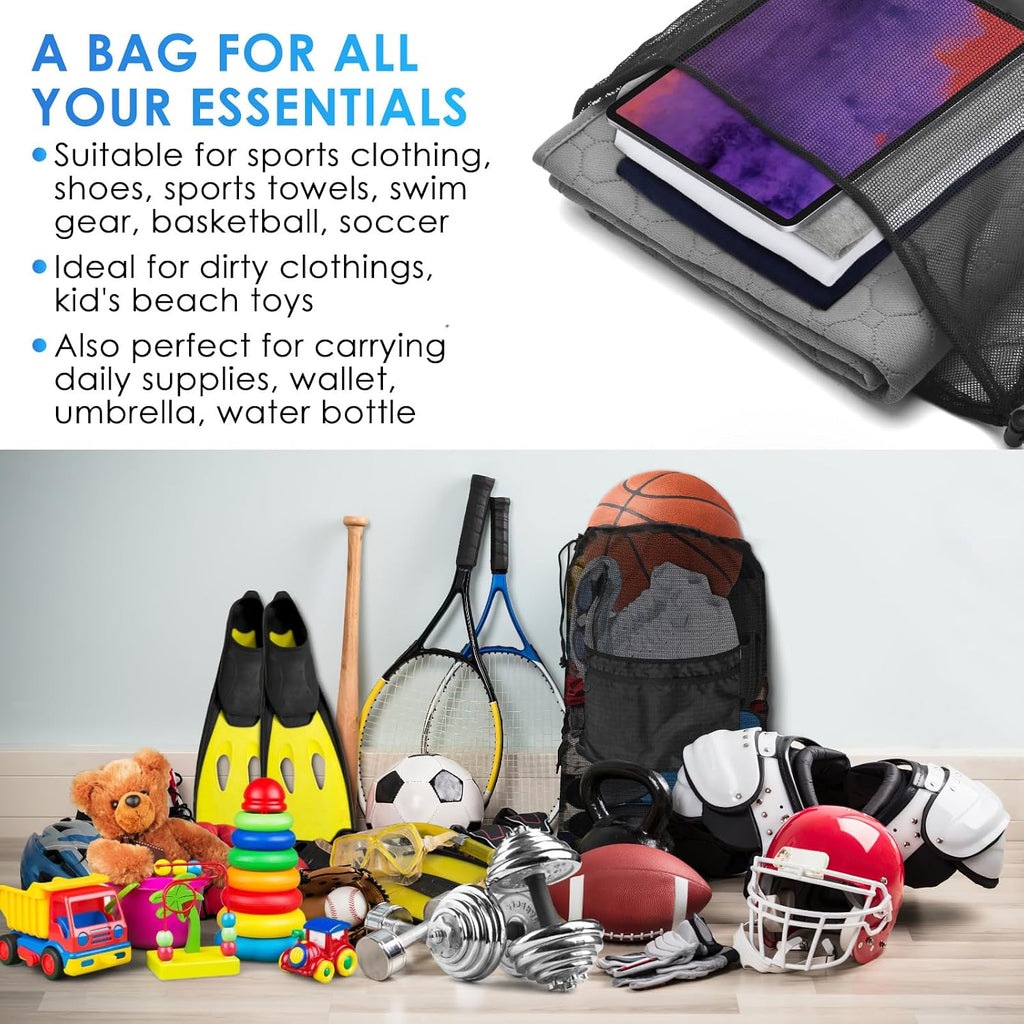 Drawstring Backpack Gym String Bag with Pocket for Men Women | Heavy Duty Mesh Bag Sport Equipment Bag for Swimming Yoga Beach Laundry
