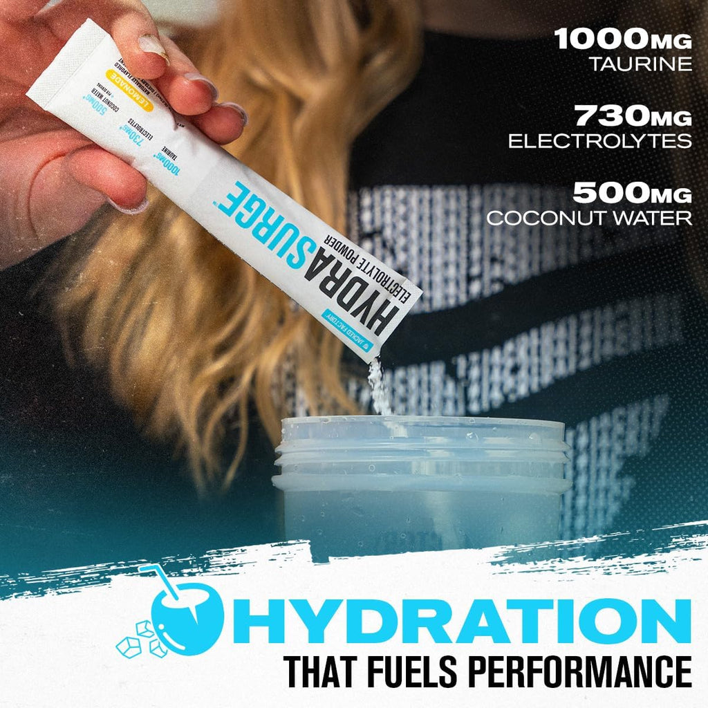 Hydrasurge Electrolytes Powder Packets - Sugar Free & Naturally Sweetened Hydration Packets - Keto & Vegan Friendly, Easily Dissolves - 30 Stick Packs, Lemonade