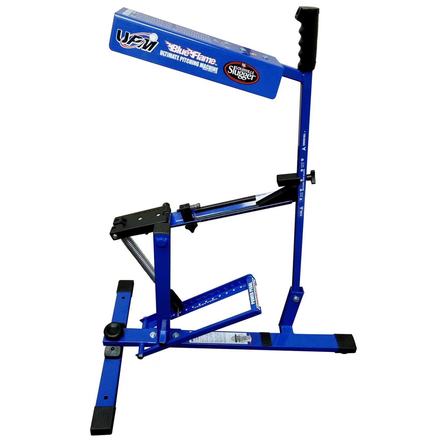 Blue Flame Pitching Machine – Manual Baseball &amp; Softball Trainer, Throws up to 60 MPH, Youth &amp; Adult Practice Tool