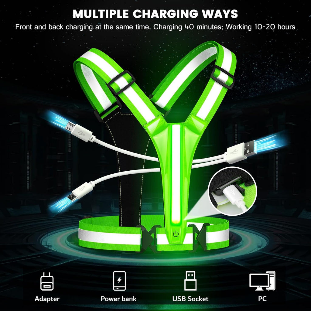 LED Reflective Running Vest Gear,Light up Vest Runners Night Walking USB Rechargeable,Up to 11Hrs Light with Adjustable Waist/Shoulder for Women Men Kids