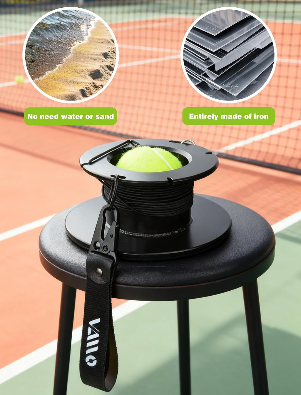 Professional Tennis Trainer - Full Metal Portable Solo Rebounder with 3 High-Elastic String Balls, Ideal for Adults, Kids, Beginners & Advanced Players