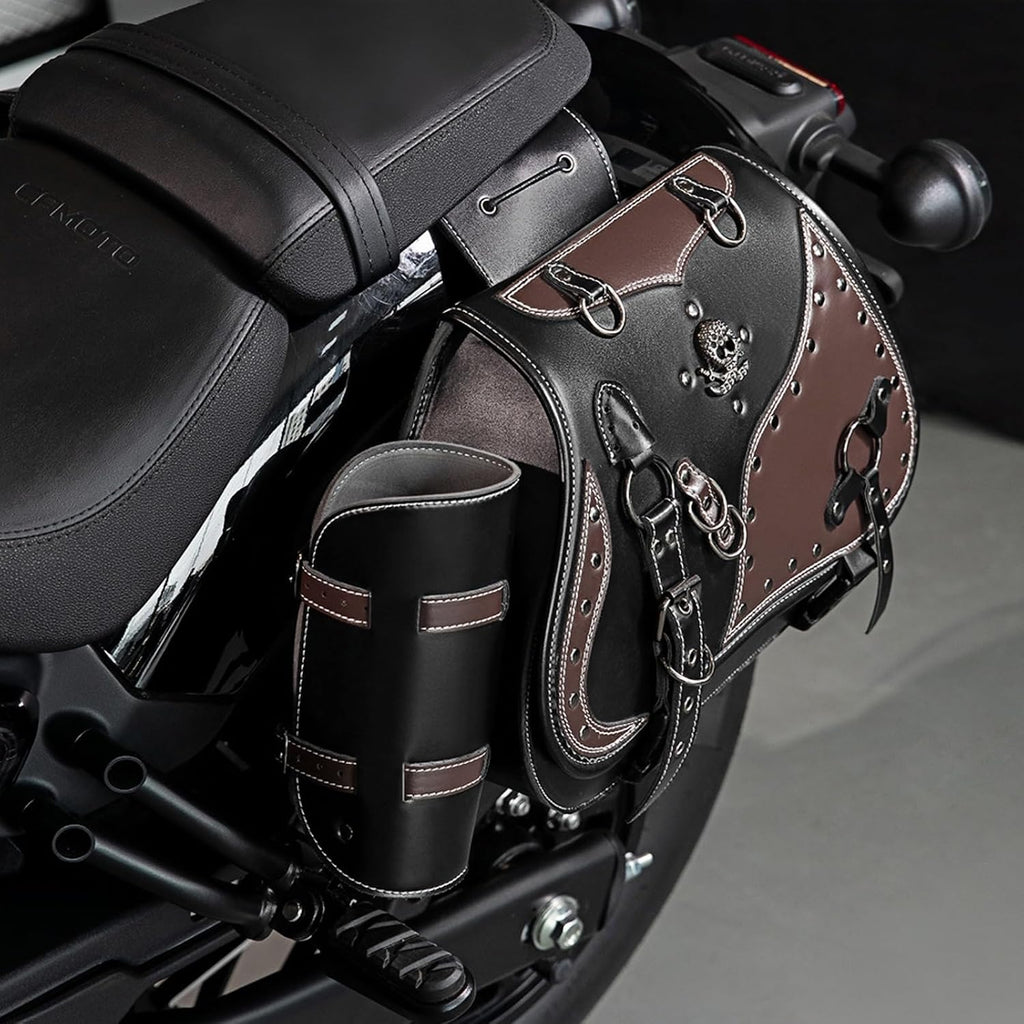 Motorcycle Saddlebags, 30L Leather Waterproof Side Saddle Bags with Cup Holder, Universal Powersports Saddlebags for Harley Davidson Sportster Dyna Softail Honda Shadow Rebel Yamaha Kawasaki Vulcan