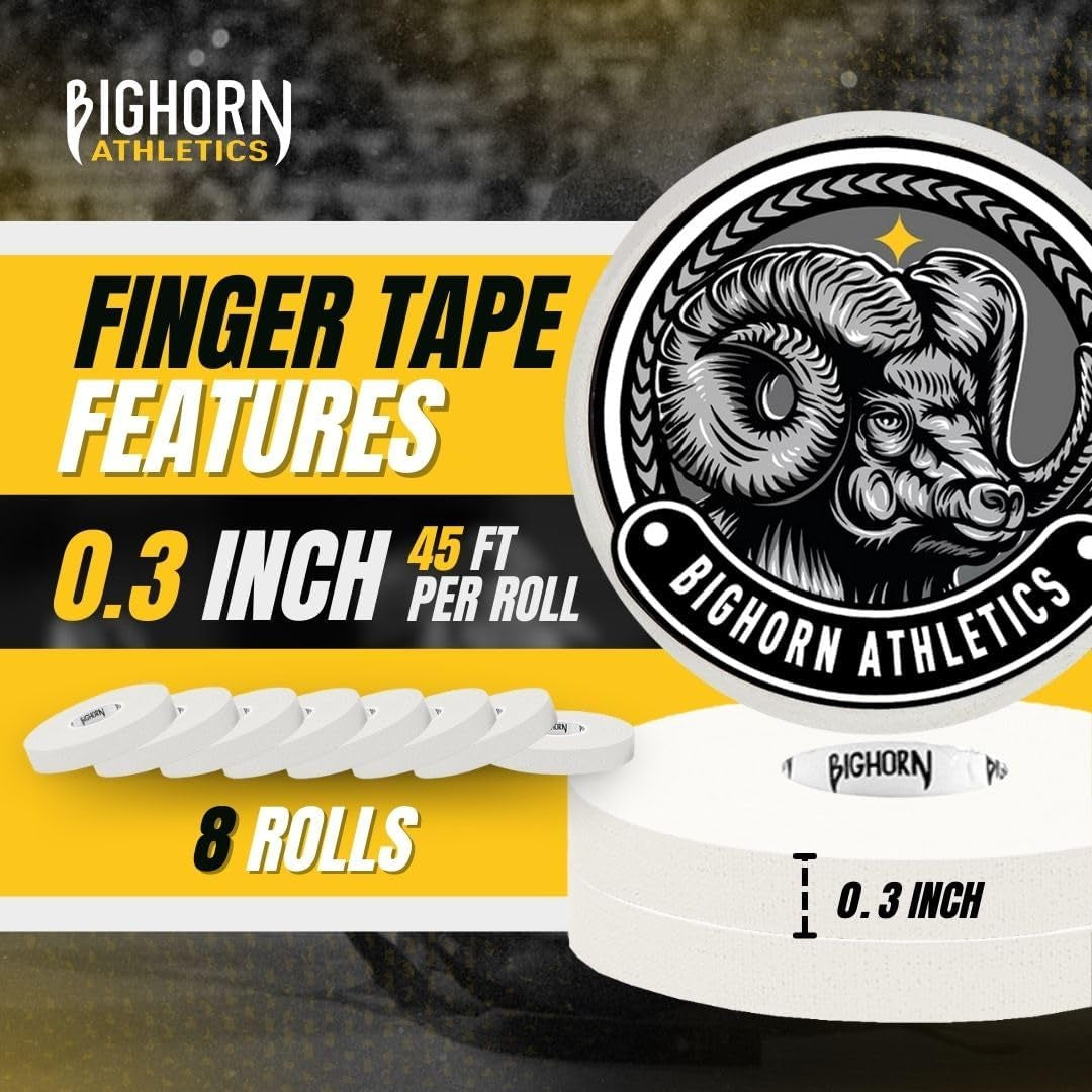 Finger Tape 0.3-Inch X 45-Feet, 8 Rolls, White | for Jiu Jitsu, Rock Climbing, Volleyball, Football, Hands, Toes, Sports & Injuries | Residue-Free