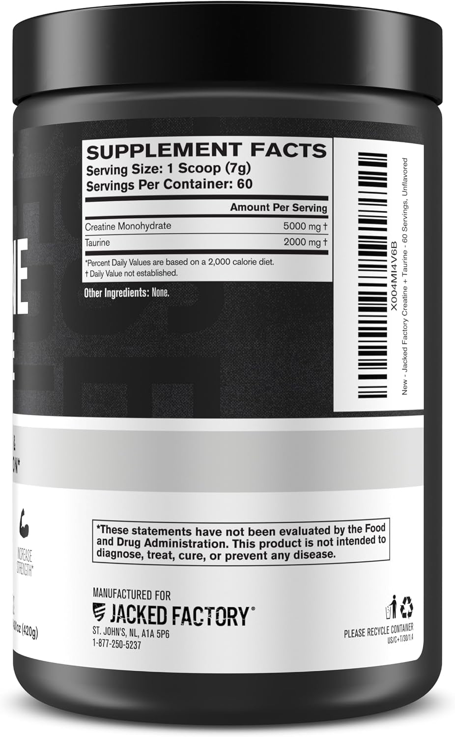 Creatine + Taurine - Creatine Monohydrate 5000Mg with Taurine 2000Mg for Increased Muscle Strength & Cellular Hydration - 60 Servings, Unflavored