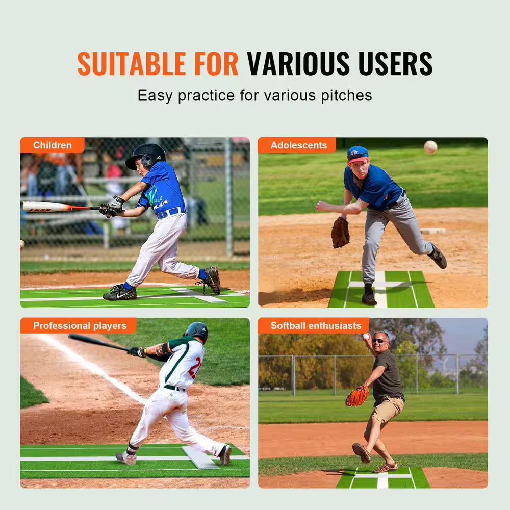 Softball Pitching Mat, 10 Ft. X 3 Ft. Softball Pitching Mound, Antislip Antifade Rubber Softball Pitching Training Green