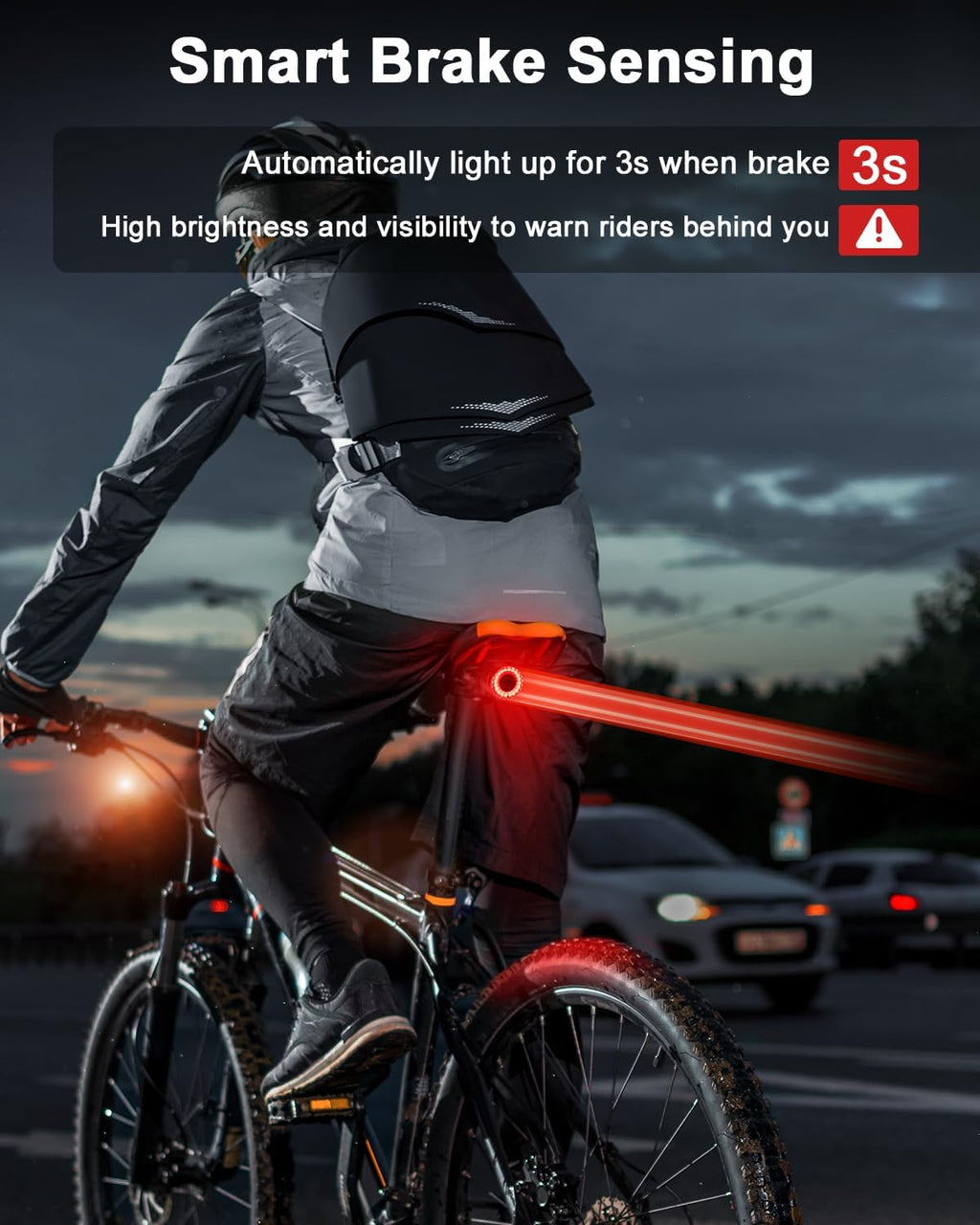 Smart Bike Tail Light Brake Sensing Rear Lights, Bike Lights for Night Riding Rechargeable Auto On/Off, Ultra Bright Bicycle Light Waterproof, LED Cycling Safety Warning Taillight Accessories
