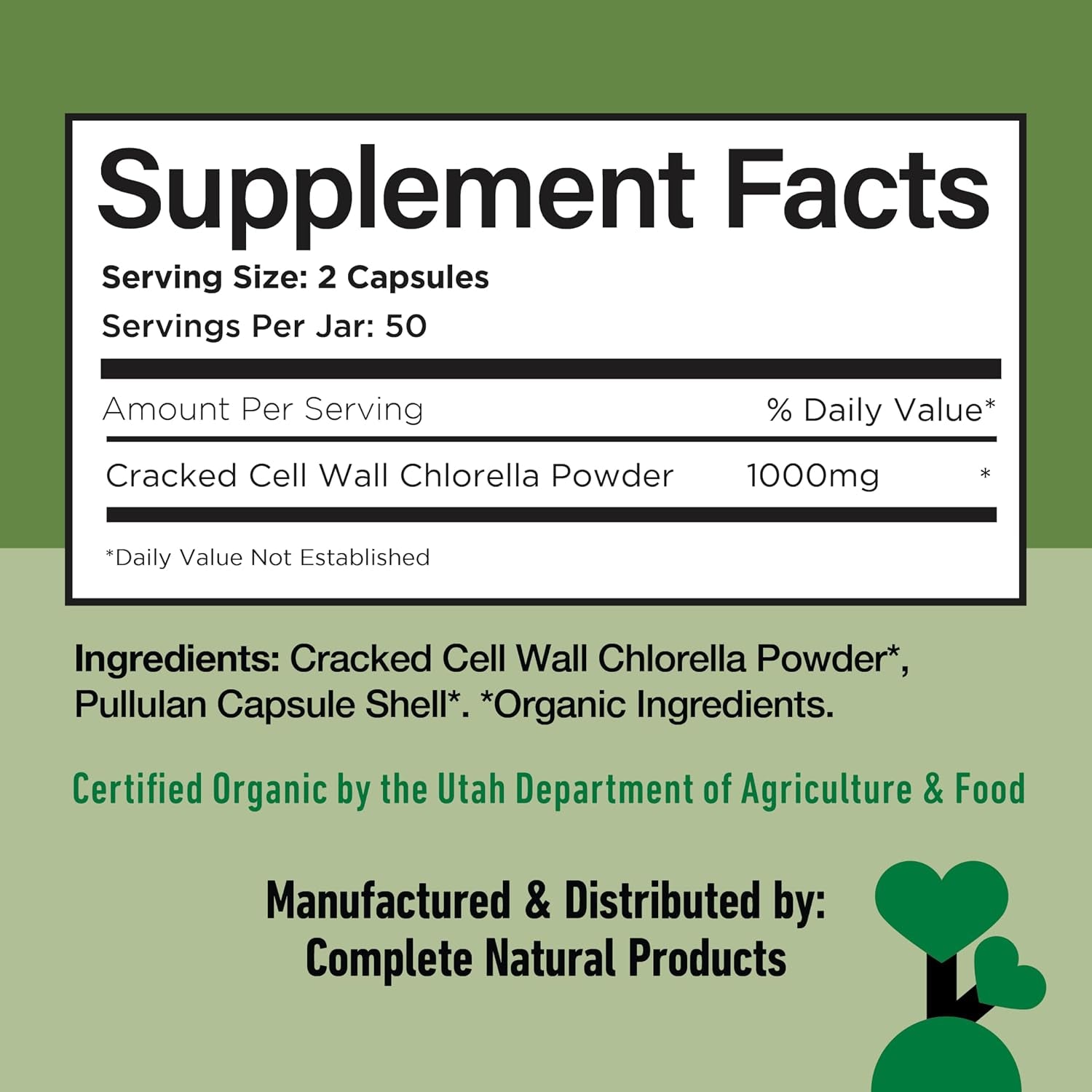 Organic Chlorella Capsules, 500Mg, 100Ct, Pure Green Algae Superfood, Detox & Immune Support, Vitamin B12 & Chlorophyll Rich, Plant-Based, Vegan, Non-Gmo