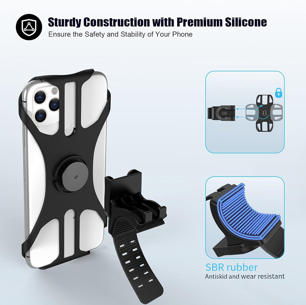 Detachable Bike Phone Holder, Universal Bicycle Motorcycle Cell Phone Mount, 360° Rotatable Adjustable Bike Phone Mount Compatible for 4" to 6.7" Smartphones