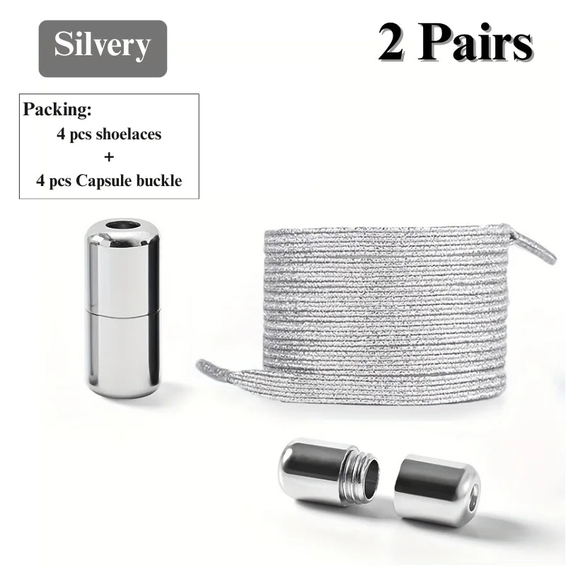 1 Pair of No-Tie Shoelaces with Colorful Buckles | Gold &amp; Pearl Luster Elastic Fashionable Shoelaces, Easy Slip-On Design