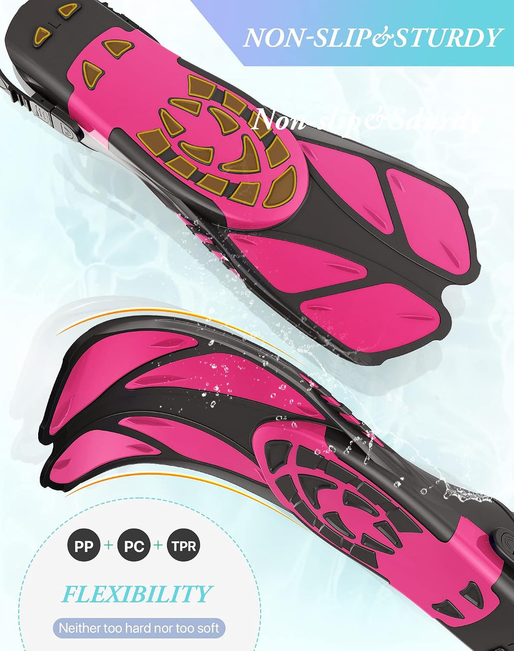Snorkel Fins, Travel Size Short Flippers for Snorkel Swim Diving | Adjustable Swim Fins Flexible Open Heel Lightweight Scuba Diving Fins for Adult Men Women Kids Ideal for Recreational Use