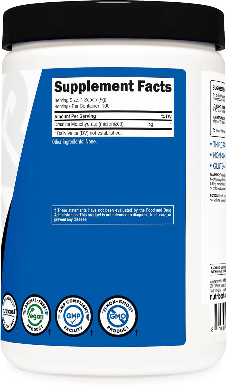 Creatine Monohydrate Micronized Powder 500G, 5000Mg per Serv (5G) - 100 Servings, 17.9 Oz