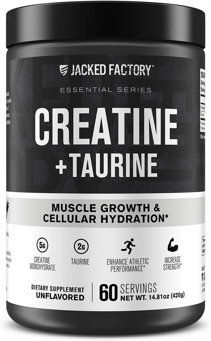 Creatine + Taurine - Creatine Monohydrate 5000Mg with Taurine 2000Mg for Increased Muscle Strength & Cellular Hydration - 60 Servings, Unflavored