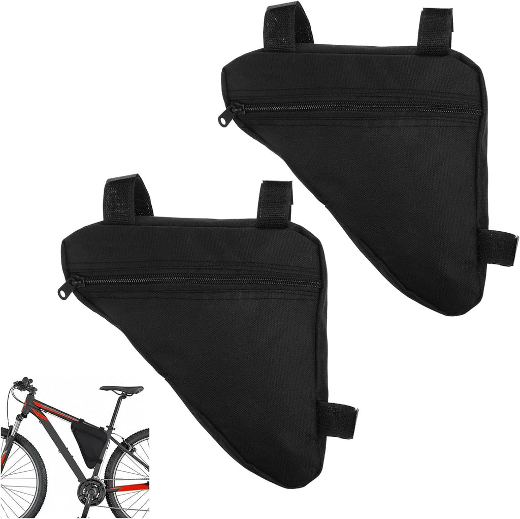 2 Pcs Bike Frame Bag, 7.87 X 10.63 Inch Triangle Design Lightweight Bicycle Bag for Road & Mountain Bikes, Waterproof Polyester Storage Pouch, Black