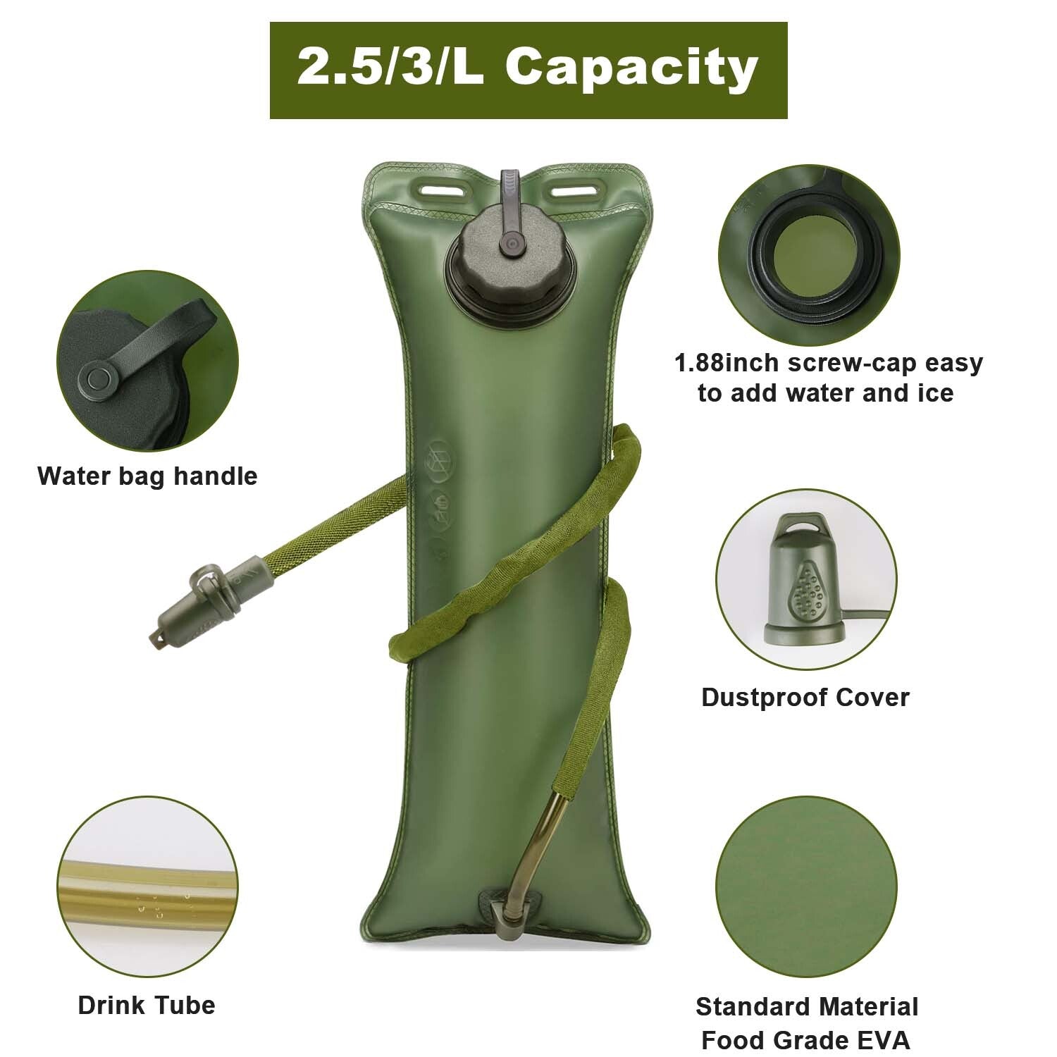 Cycling Hydration Bladder - 3L Leakproof Water Bag for Backpacks (BPA Free) USA