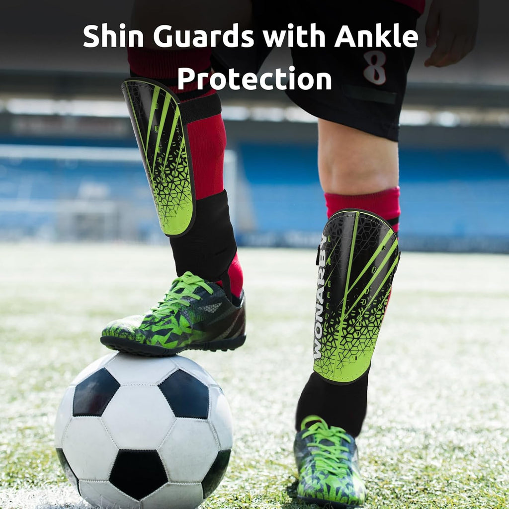 Shin Guards Soccer Youth Kids, Shin Guard Boys Girls Teenagers 2-18 Yrs Old | Soccer Shin Guards with Ankle Sleeves Protection - Football Shin Pads Equipment with Adjustable Strap