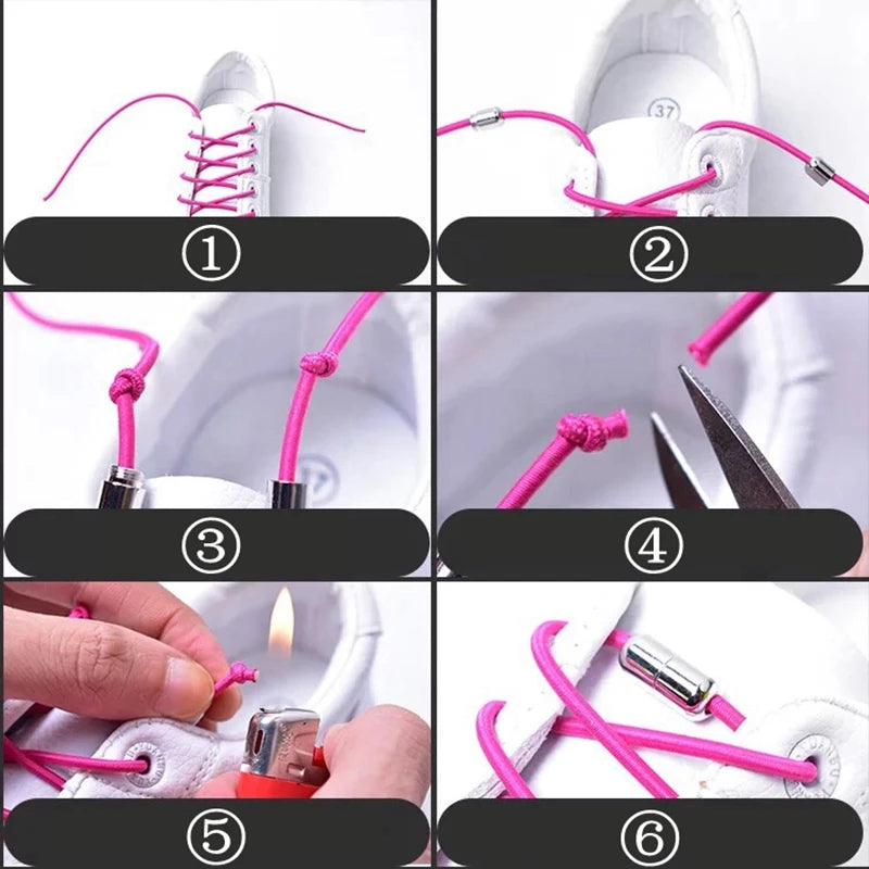 1Pair Elastic Shoelaces round No Tie Shoe Laces Sneakers Shoelace Kids Adult Elastic Laces One Size Fits All Shoes Dropshipping