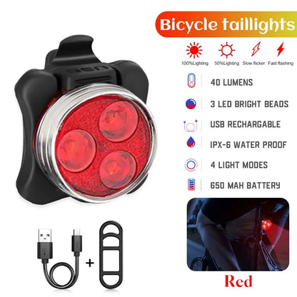 Bicycle Headlight Tail Light Outdoor Night Lights Warning Lights Usb Rechargeable Led Waterproof Bike Light