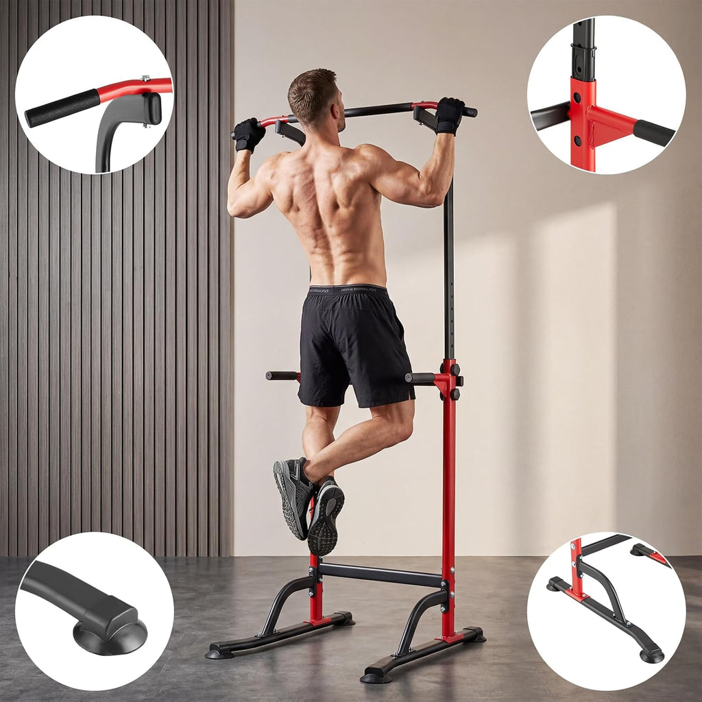 Power Tower Dip Station - Height Adjustable Pull up Bar with Dip | Bars - Multifunctional Training Station for Strength Training, Pull-Ups, Knee Lifts, Push-Ups and Dips