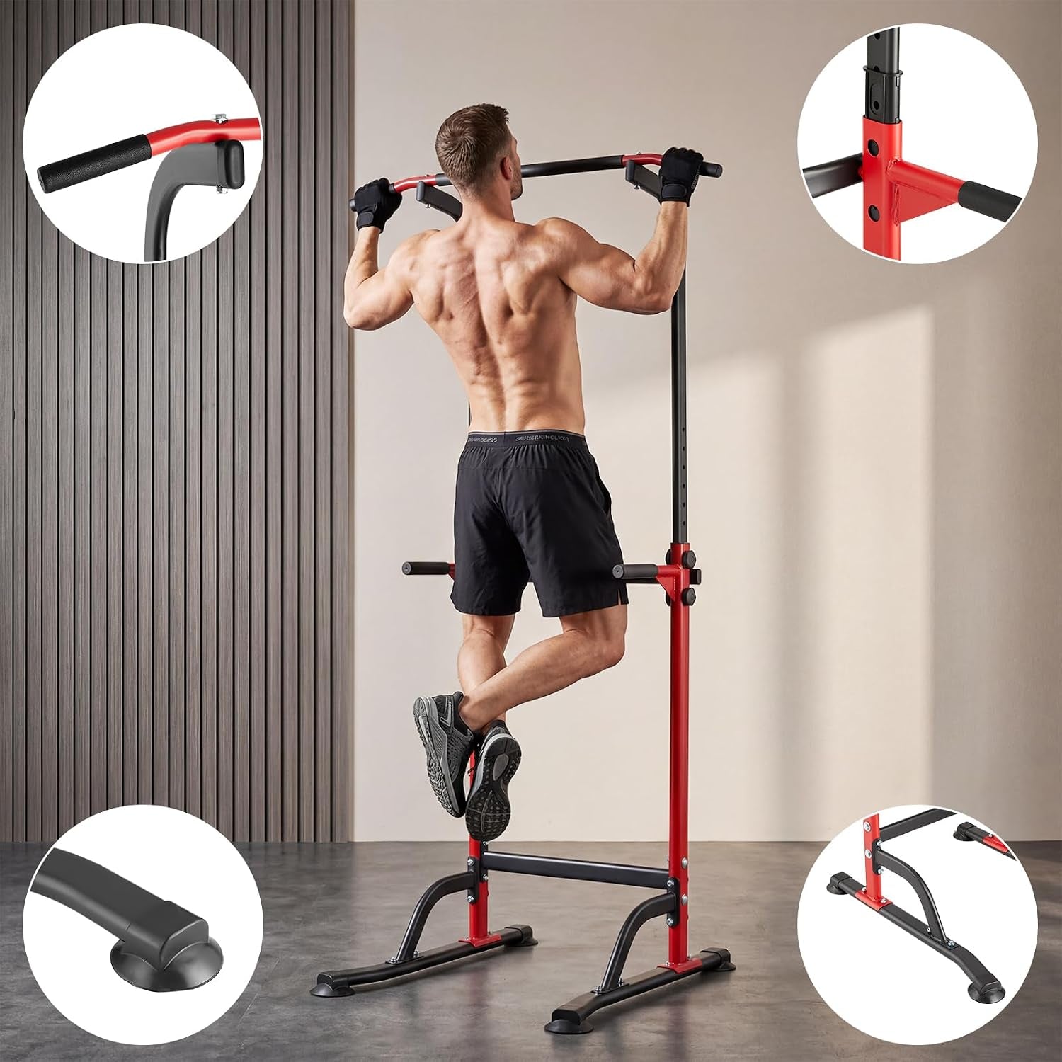 Power Tower Dip Station - Height Adjustable Pull up Bar with Dip | Bars - Multifunctional Training Station for Strength Training, Pull-Ups, Knee Lifts, Push-Ups and Dips
