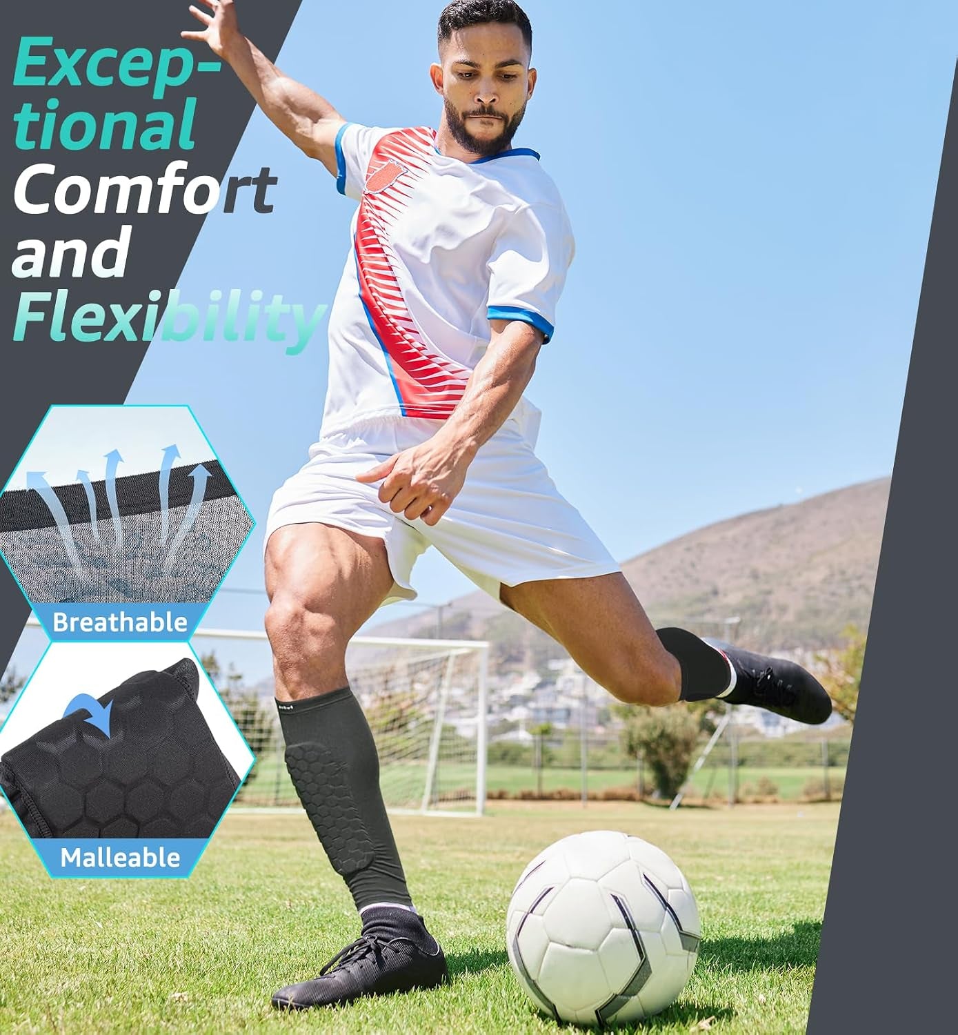 Soccer Shin Guards Shin Pads for Kids Youth Adult, Calf Compression Sleeve with Honeycomb Pads, Support for Shin Splint Baseball Boxing Kickboxing MTB, Lightweight(1Pair)