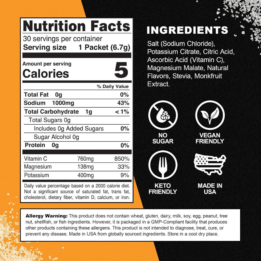 - Electrolyte Drink Mix, Zero Sugar, 30 Count Travel Ready Hydration Packets, 1000Mg Sodium, Gluten Free, Non-Gmo, No Caffeine (30 Count, Variety)
