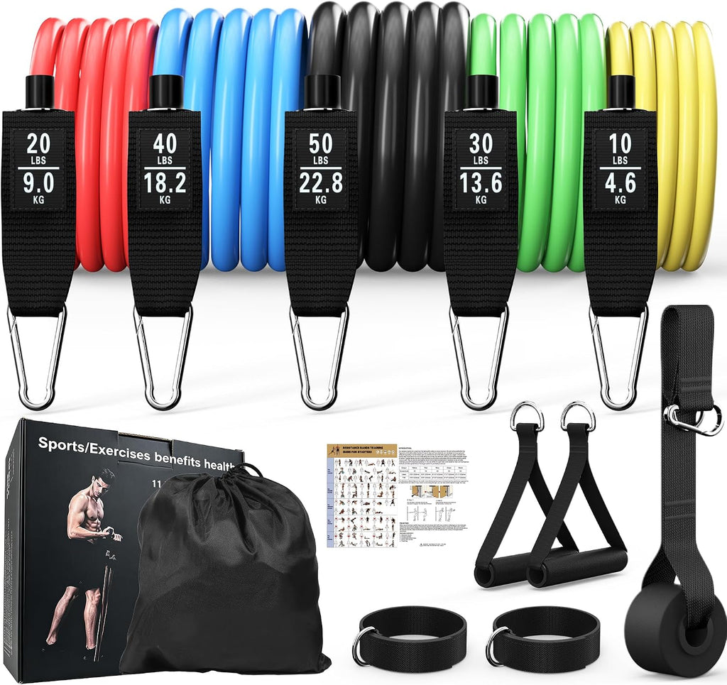 Resistance Bands Set with Handles, Exercise Bands for Working Out, Home Gym Workout Bands, Fitness Equipment for Men & Women Strength Training -Fu
