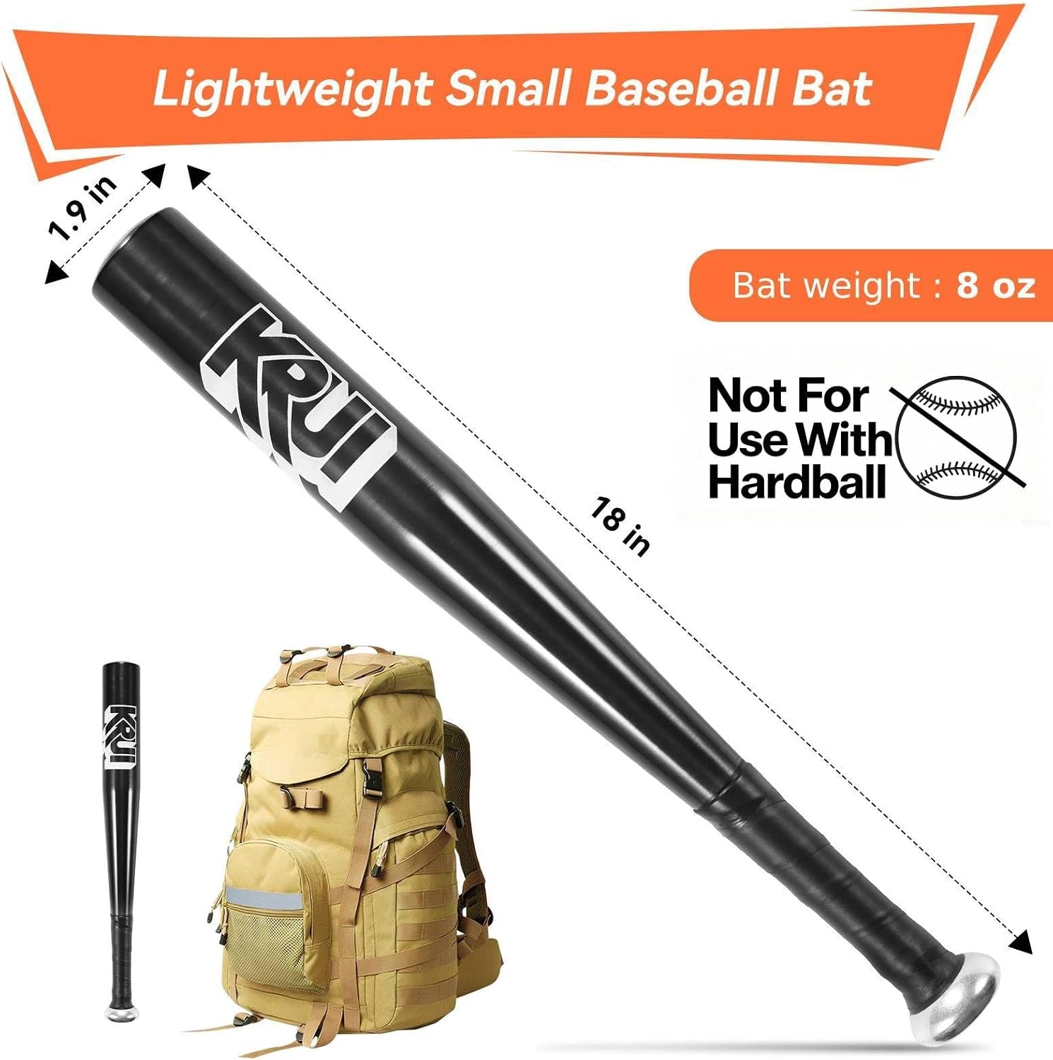 18 Inch Aluminum Baseball Bat for Self Defense, Tire Checker and Fish | Compact Metal Bat, Lightweight Design, Portable Size, Home Storage, Car Storage, Backpack Friendly