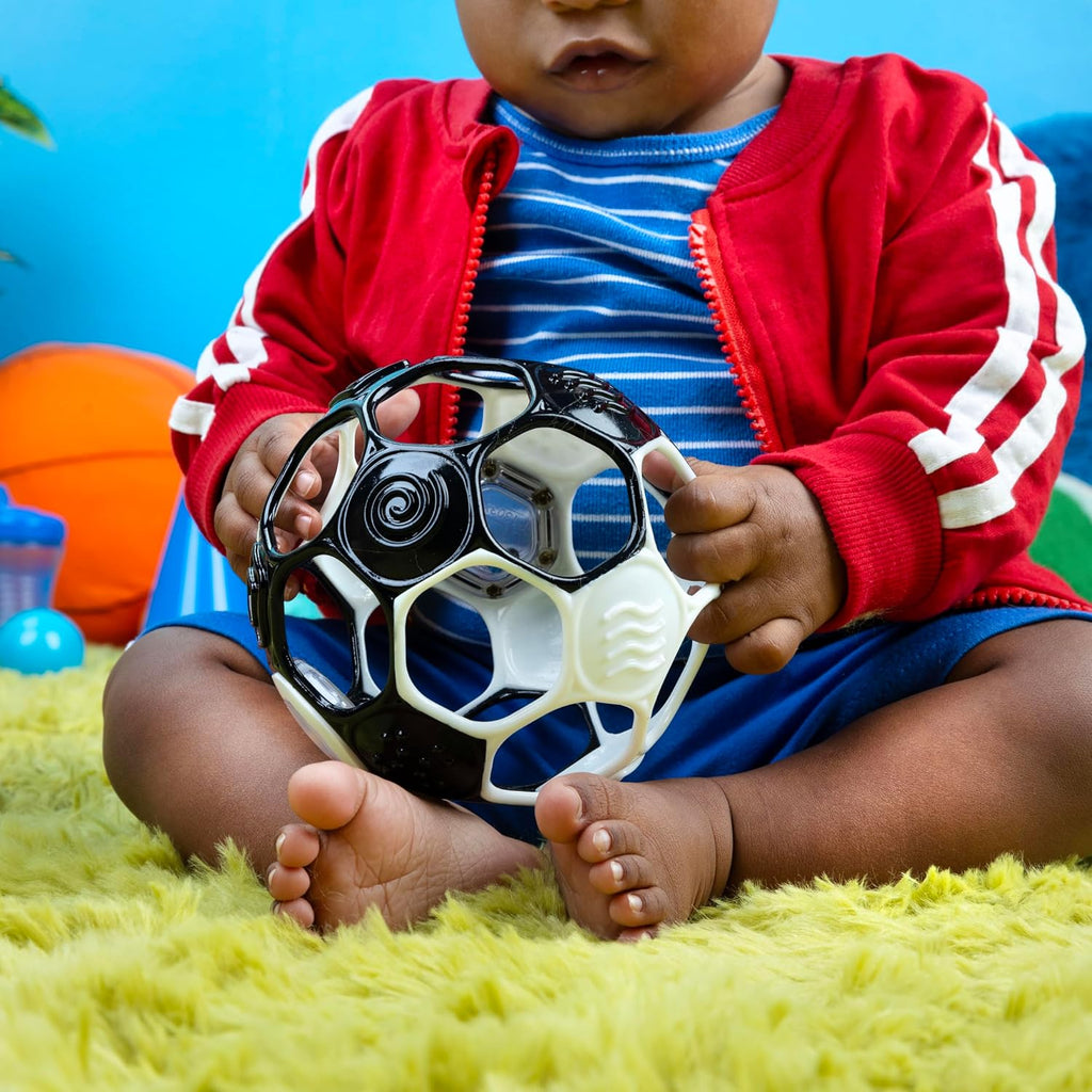 Oball Grippin' Goals Rattle Soccer Ball - Black & White, Easy-Grasp Toy for Newborn and Up
