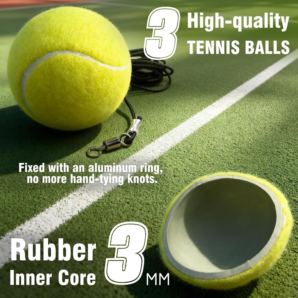 Professional Tennis Trainer - Full Metal Portable Solo Rebounder with 3 High-Elastic String Balls, Ideal for Adults, Kids, Beginners & Advanced Players